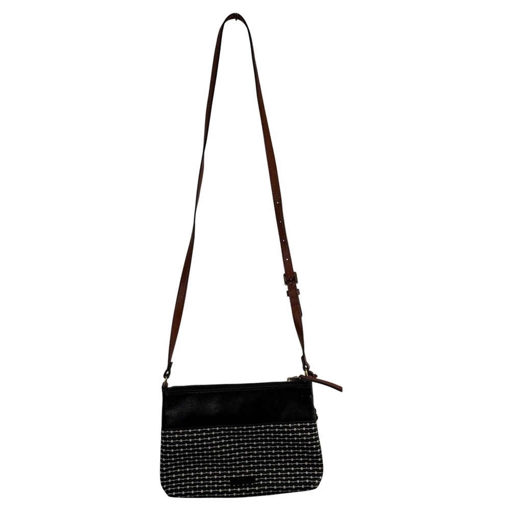 Fossil Fiona Faux Leather Small Crossbody‎ Purse Handbag Black White Stripe